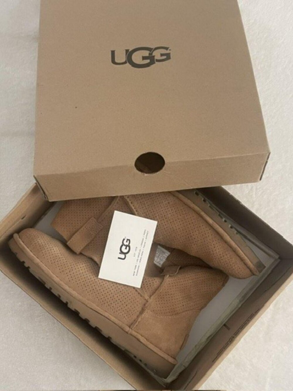 UGG Classic Unlined Mini Perf Tawny Tan Perforated Suede Boots Size 8 1016852
